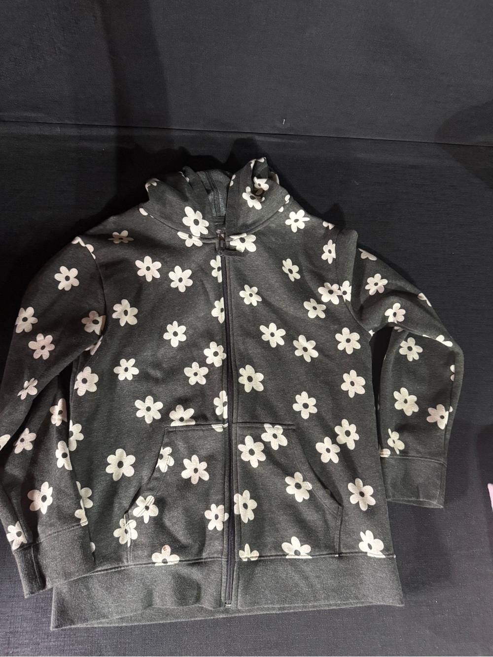 Cat & Jack Black Hoodie with White Daisy Print Zip